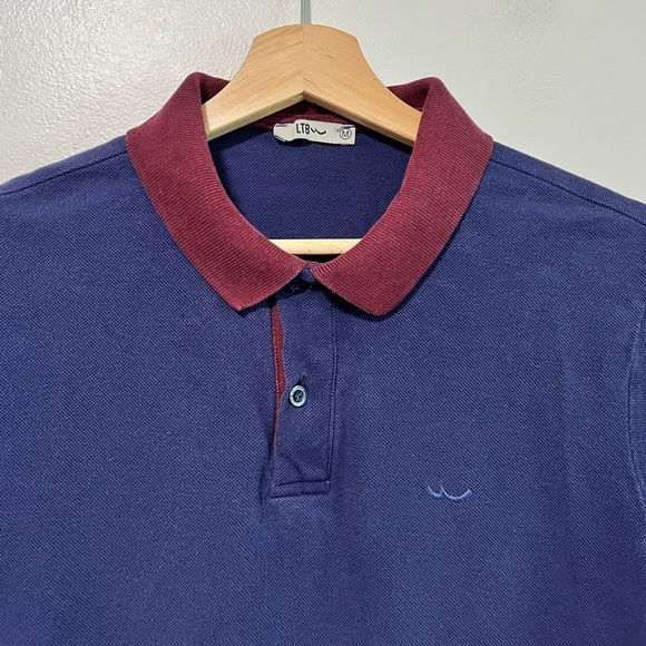 LTB Men’s Navy Blue Polo Shirt with Burgundy Trim - Size M - Picture 9 of 11